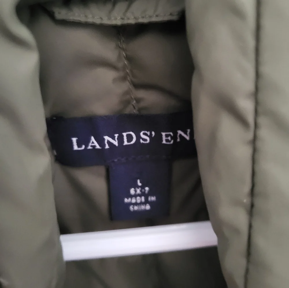 Lands'‎ End Kids Boys Unisex Snap Button Puffer Sleeveless Vest Green Large 6x-7
